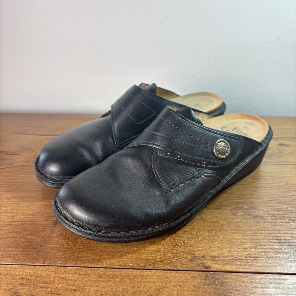 Finn Comfort Leather Slip On Mule Clog Santa Fe Shoe Black Women 42 / 11-11.5